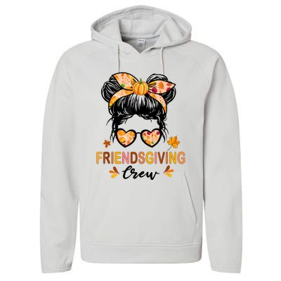 Friendsgiving Crew 2024 Thanksgiving Fall Autumn Messy Bun Performance Fleece Hoodie