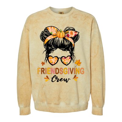 Friendsgiving Crew 2024 Thanksgiving Fall Autumn Messy Bun Colorblast Crewneck Sweatshirt