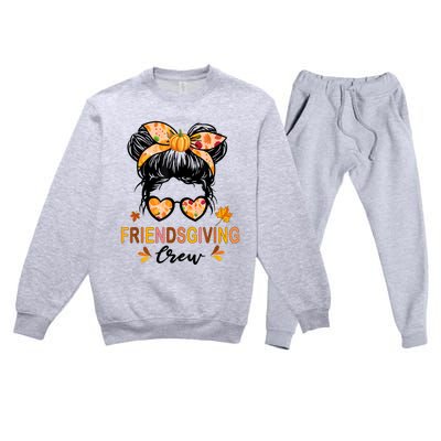 Friendsgiving Crew 2024 Thanksgiving Fall Autumn Messy Bun Premium Crewneck Sweatsuit Set