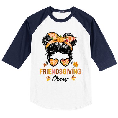 Friendsgiving Crew 2024 Thanksgiving Fall Autumn Messy Bun Baseball Sleeve Shirt