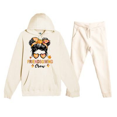 Friendsgiving Crew 2024 Thanksgiving Fall Autumn Messy Bun Premium Hooded Sweatsuit Set