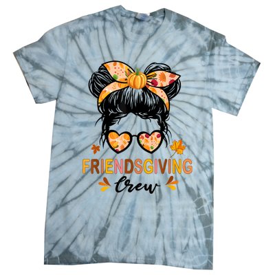 Friendsgiving Crew 2024 Thanksgiving Fall Autumn Messy Bun Tie-Dye T-Shirt