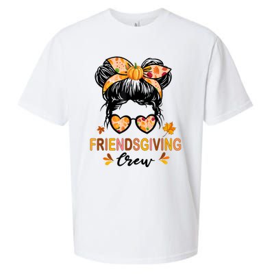 Friendsgiving Crew 2024 Thanksgiving Fall Autumn Messy Bun Sueded Cloud Jersey T-Shirt