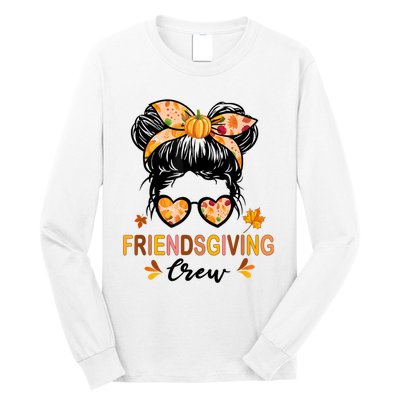 Friendsgiving Crew 2024 Thanksgiving Fall Autumn Messy Bun Long Sleeve Shirt