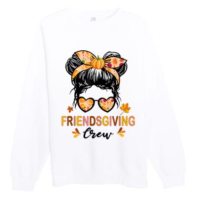 Friendsgiving Crew 2024 Thanksgiving Fall Autumn Messy Bun Premium Crewneck Sweatshirt