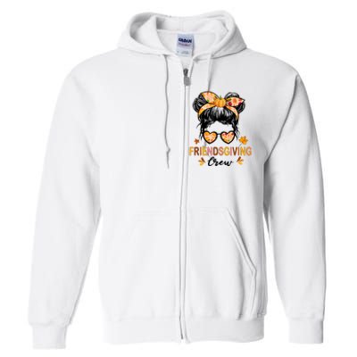 Friendsgiving Crew 2024 Thanksgiving Fall Autumn Messy Bun Full Zip Hoodie