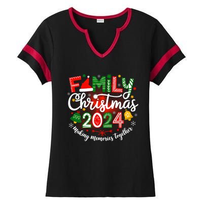 Family Christmas 2024 Matching Squad Santa Elf Funny Xmas Ladies Halftime Notch Neck Tee