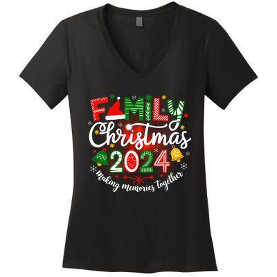 Family Christmas 2024 Matching Squad Santa Elf Funny Xmas Women's V-Neck T-Shirt