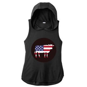 Farm Cattle 4th Of July Gift Cow American Flag Heifer Funny Gift Ladies PosiCharge Tri-Blend Wicking Draft Hoodie Tank