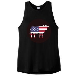 Farm Cattle 4th Of July Gift Cow American Flag Heifer Funny Gift Ladies PosiCharge Tri-Blend Wicking Tank