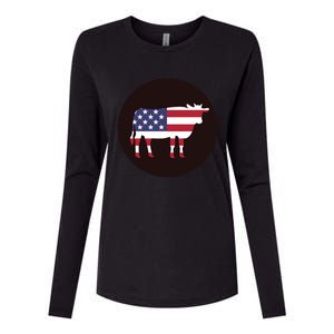 Farm Cattle 4th Of July Gift Cow American Flag Heifer Funny Gift Womens Cotton Relaxed Long Sleeve T-Shirt