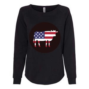 Farm Cattle 4th Of July Gift Cow American Flag Heifer Funny Gift Womens California Wash Sweatshirt