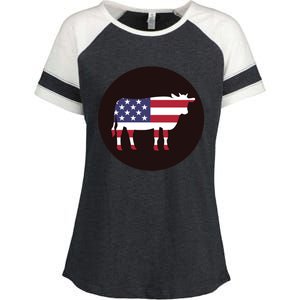 Farm Cattle 4th Of July Gift Cow American Flag Heifer Funny Gift Enza Ladies Jersey Colorblock Tee