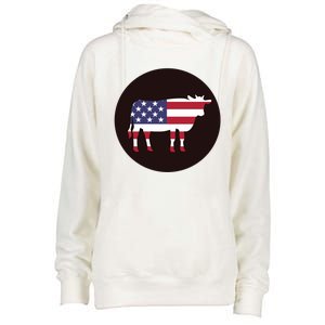 Farm Cattle 4th Of July Gift Cow American Flag Heifer Funny Gift Womens Funnel Neck Pullover Hood