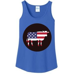 Farm Cattle 4th Of July Gift Cow American Flag Heifer Funny Gift Ladies Essential Tank