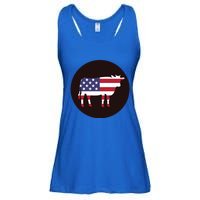 Farm Cattle 4th Of July Gift Cow American Flag Heifer Funny Gift Ladies Essential Flowy Tank