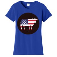 Farm Cattle 4th Of July Gift Cow American Flag Heifer Funny Gift Women's T-Shirt