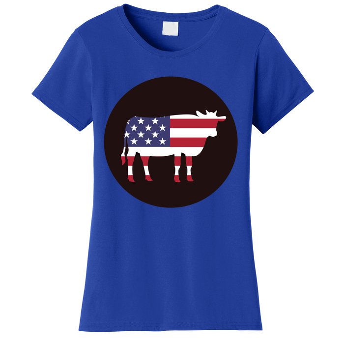 Farm Cattle 4th Of July Gift Cow American Flag Heifer Funny Gift Women's T-Shirt