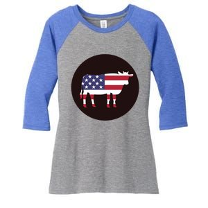 Farm Cattle 4th Of July Gift Cow American Flag Heifer Funny Gift Women's Tri-Blend 3/4-Sleeve Raglan Shirt