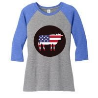 Farm Cattle 4th Of July Gift Cow American Flag Heifer Funny Gift Women's Tri-Blend 3/4-Sleeve Raglan Shirt