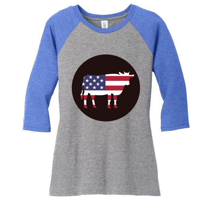 Farm Cattle 4th Of July Gift Cow American Flag Heifer Funny Gift Women's Tri-Blend 3/4-Sleeve Raglan Shirt