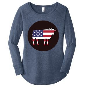 Farm Cattle 4th Of July Gift Cow American Flag Heifer Funny Gift Women's Perfect Tri Tunic Long Sleeve Shirt