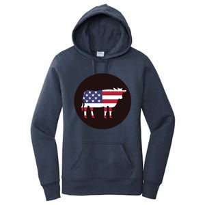 Farm Cattle 4th Of July Gift Cow American Flag Heifer Funny Gift Women's Pullover Hoodie