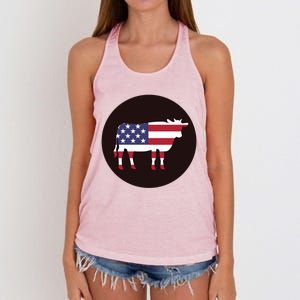 Farm Cattle 4th Of July Gift Cow American Flag Heifer Funny Gift Women's Knotted Racerback Tank