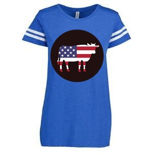 Farm Cattle 4th Of July Gift Cow American Flag Heifer Funny Gift Enza Ladies Jersey Football T-Shirt