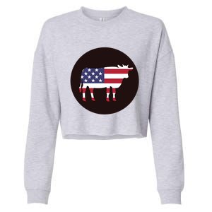 Farm Cattle 4th Of July Gift Cow American Flag Heifer Funny Gift Cropped Pullover Crew