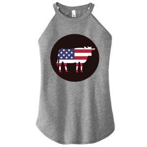 Farm Cattle 4th Of July Gift Cow American Flag Heifer Funny Gift Women's Perfect Tri Rocker Tank