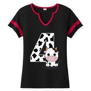 Farm Cow 4th Birthday 4 Year Old Birthday Party Ladies Halftime Notch Neck Tee