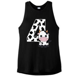 Farm Cow 4th Birthday 4 Year Old Birthday Party Ladies PosiCharge Tri-Blend Wicking Tank