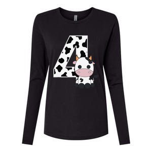 Farm Cow 4th Birthday 4 Year Old Birthday Party Womens Cotton Relaxed Long Sleeve T-Shirt