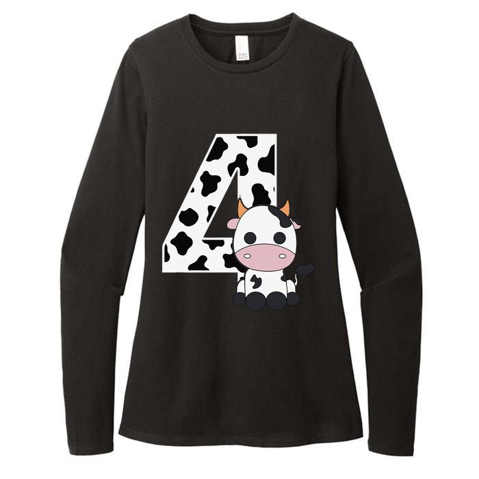 Farm Cow 4th Birthday 4 Year Old Birthday Party Womens CVC Long Sleeve Shirt