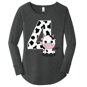 Farm Cow 4th Birthday 4 Year Old Birthday Party Women's Perfect Tri Tunic Long Sleeve Shirt