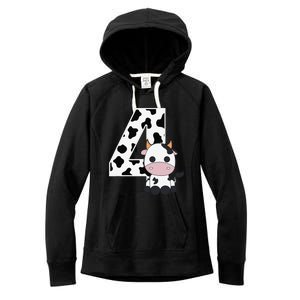 Farm Cow 4th Birthday 4 Year Old Birthday Party Women's Fleece Hoodie