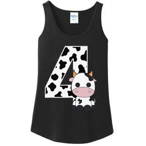 Farm Cow 4th Birthday 4 Year Old Birthday Party Ladies Essential Tank