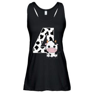 Farm Cow 4th Birthday 4 Year Old Birthday Party Ladies Essential Flowy Tank