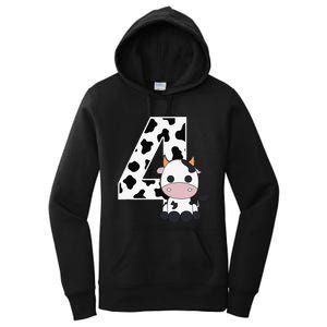 Farm Cow 4th Birthday 4 Year Old Birthday Party Women's Pullover Hoodie