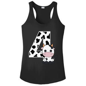 Farm Cow 4th Birthday 4 Year Old Birthday Party Ladies PosiCharge Competitor Racerback Tank