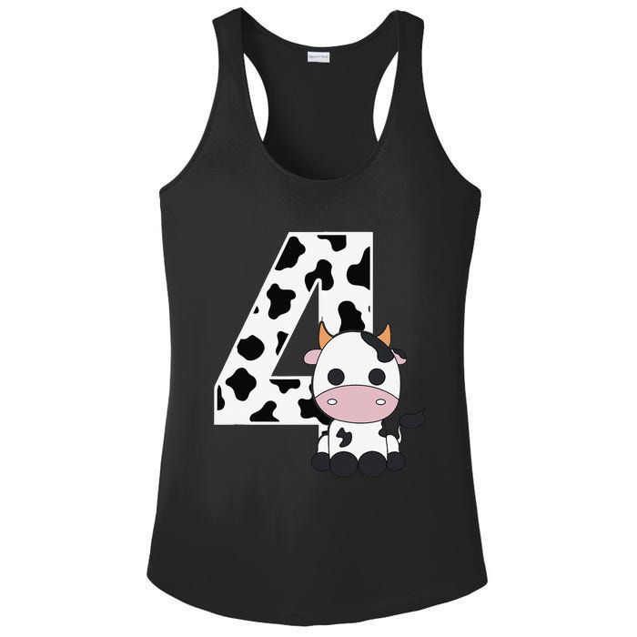 Farm Cow 4th Birthday 4 Year Old Birthday Party Ladies PosiCharge Competitor Racerback Tank