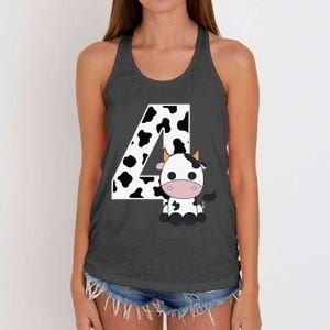 Farm Cow 4th Birthday 4 Year Old Birthday Party Women's Knotted Racerback Tank