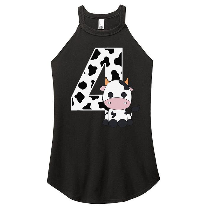 Farm Cow 4th Birthday 4 Year Old Birthday Party Women's Perfect Tri Rocker Tank