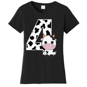 Farm Cow 4th Birthday 4 Year Old Birthday Party Women's T-Shirt