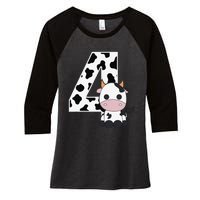 Farm Cow 4th Birthday 4 Year Old Birthday Party Women's Tri-Blend 3/4-Sleeve Raglan Shirt