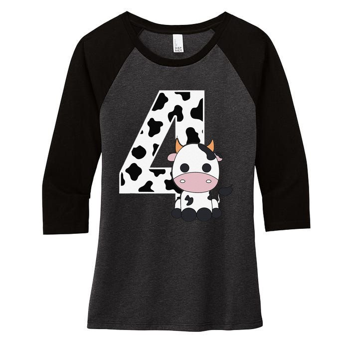 Farm Cow 4th Birthday 4 Year Old Birthday Party Women's Tri-Blend 3/4-Sleeve Raglan Shirt