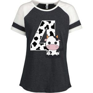 Farm Cow 4th Birthday 4 Year Old Birthday Party Enza Ladies Jersey Colorblock Tee