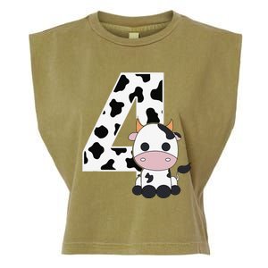 Farm Cow 4th Birthday 4 Year Old Birthday Party Garment-Dyed Women's Muscle Tee