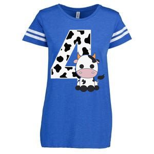 Farm Cow 4th Birthday 4 Year Old Birthday Party Enza Ladies Jersey Football T-Shirt